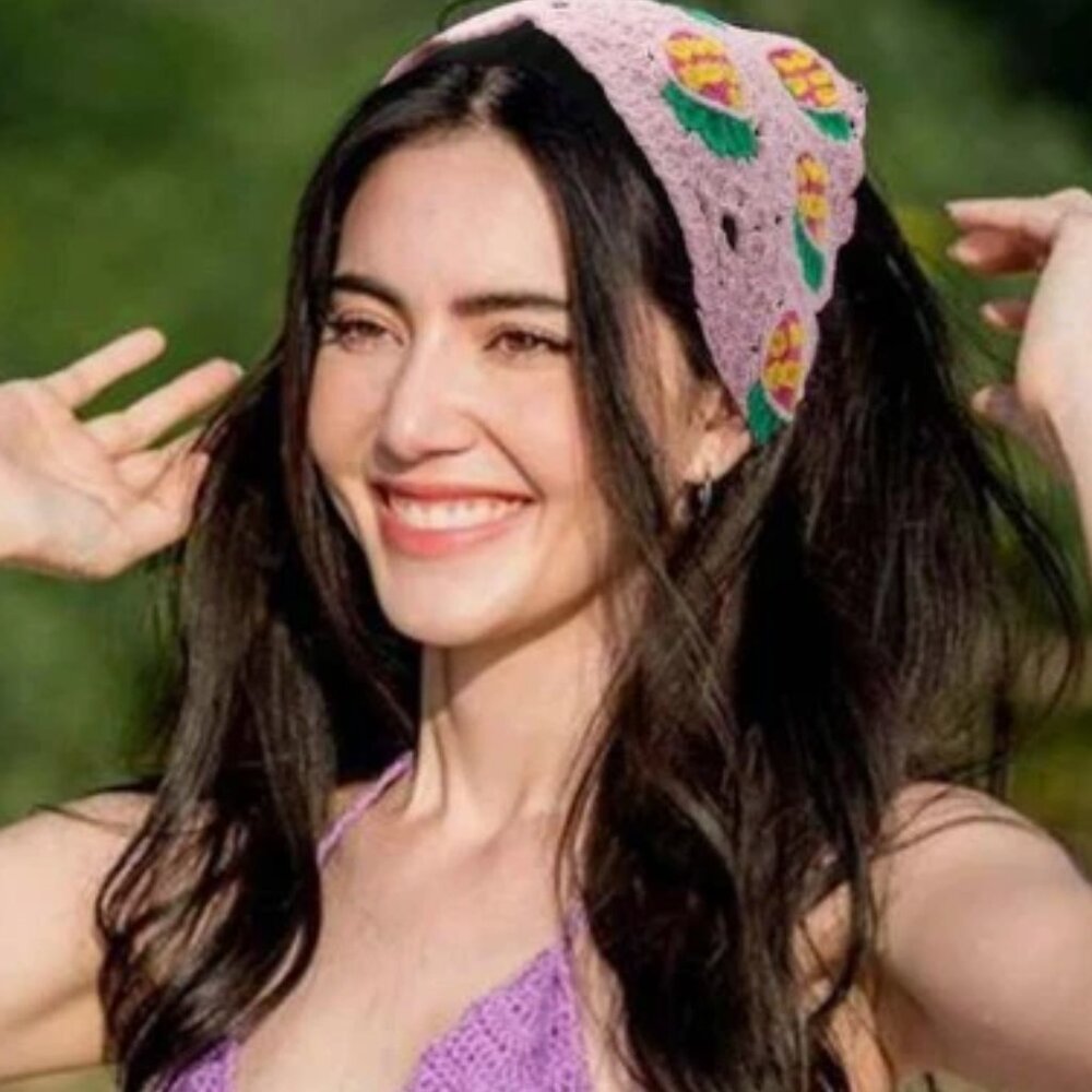 Crochet Strawberry Bandana Tie Bonnet Hat - Picture 4 of 4